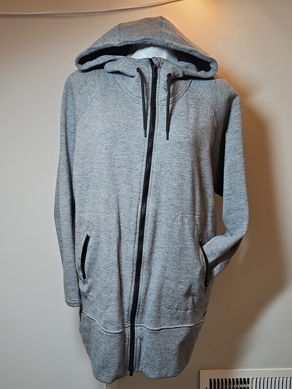 Athleta Large Heather Gray Long Lightweight Hooded Zip Jacket